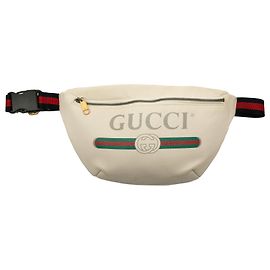 Bolsa de cintura Gucci em couro de bezerro granulado branco com logótipo Branco