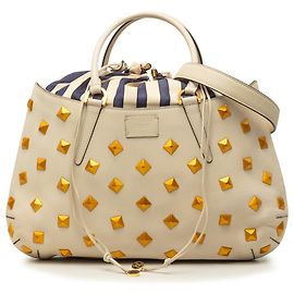 Sac Satchel Fendi B Fab Medium en veau clouté blanc Blanc Écru