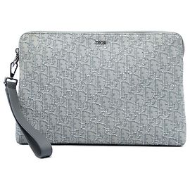 Pouch con zip A4 Dior Gray Oblique Canvas Marrone