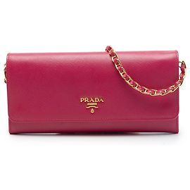 Prada Pink Saffiano Wallet On Chain Pink