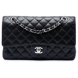 Chanel Black Medium Classic Caviar Double Flap Preto