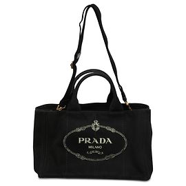 Sacola Prada em lona Canapa com logo preto Preto
