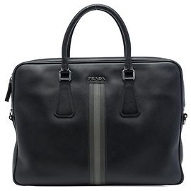 Prada Black Saffiano Striped Business Bag Black