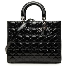 Dior Black Large Patent Cannage Lady Dior Noir