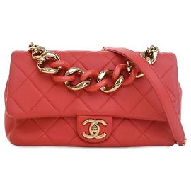 Chanel Red Small Lambskin Elegant Chain Single Flap Vermelho