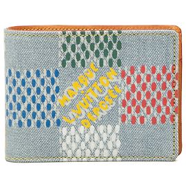 Louis Vuitton Blue LV Birds Damier Denim Portefeuille Multiple Bifold Wallet Blau Andere