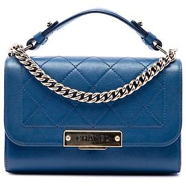 Chanel Blue Small Quilted Grained Calfskin Label Click Flap Bleu