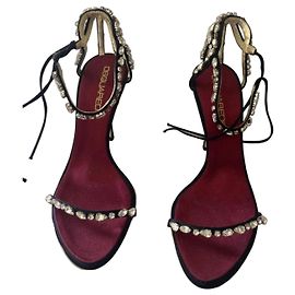 Dsquared2 Sandales à Talons Hauts Ornées de Cristaux Noir Bijouterie dorée