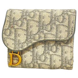 Christian Dior Gray Canvas Tri-fold Wallet Brown