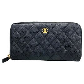 Chanel Long Wallet in Black Grained Calfskin Black