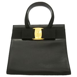 Borsa in pelle Gancini Salvatore Ferragamo Nero