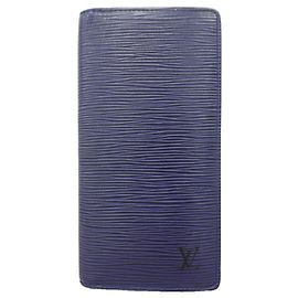 Louis Vuitton Epi Monogram Eclipse Portefeuille Brazza Long Wallet Navy blue