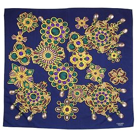 Pañuelo Chanel de seda estampado joyas Azul Otro Verde Púrpura Gold hardware