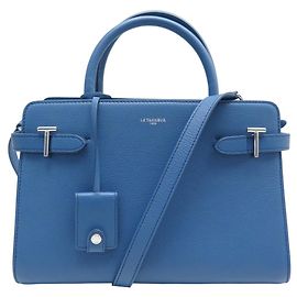 NEW LE TANNEUR EMILIE MM GRAINED LEATHER HANDBAG BLUE SHOULDER STRAP Blue