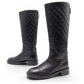 CHANEL LOGO CC G29323 STEPPLED LEDER STIEFEL BRAUN Braun