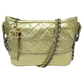 CHANEL GABRIELLE PM HANDBAG IN GOLD QUILTED LEATHER SHOULDER BAG Golden