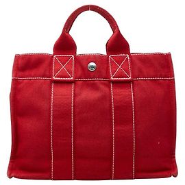 Hermès Hermes Deauville Tote PM Baumwoll-Tote-Bag Rot