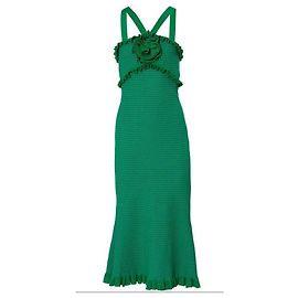 Vestido midi de malha Carolina Herrera verde com roseta Verde Azul claro