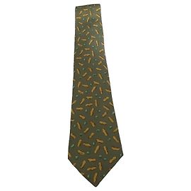Cravate Hermès en soie motif cacahuètes vert Multicolore