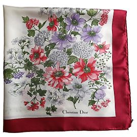 Pañuelo de seda Christian Dior estampado floral Rosa Blanco Roja Verde Púrpura