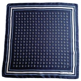 Christian Dior Monogram Silk Twill Scarf White Blue