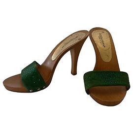 Dolce & Gabbana Green Suede Rhinestone Wedge Sandals Green