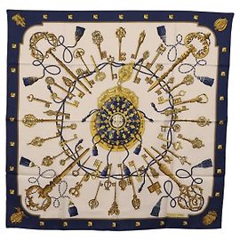 Hermès HERMES Carre 90 Scarf Silk Blue White Auth ki6874M Weiß Blau