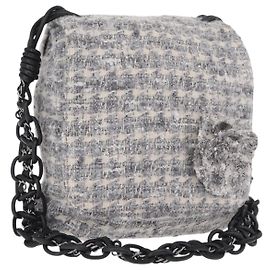 Borsa a tracolla CHANEL Camellia Chain in tweed grigio con CC argento Auth ki6898M Marrone Argento