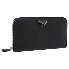 PRADA Langbrieftasche aus Saffiano-Leder Schwarz Silber Auth 205215V Schwarz Silber