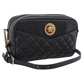 Borsa a tracolla con catena VERSACE in pelle nera e oro Auth BA16023M Nero D'oro