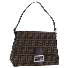 Borsa a Tracolla FENDI Zucca Canvas Mamma Baguette Nero Argento Auth BA16204V Nero Argento