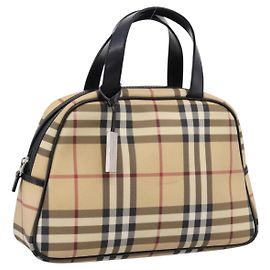 Bolsa de Mão BURBERRY Nova Check PVC Bege Silver Auth 205260A Prata Bege