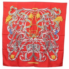 Hermès HERMES Carre 90 Seidentuch Rot Gelb "LES MORS A LA CONETABLE" Auth ki6871M Rot Gelb