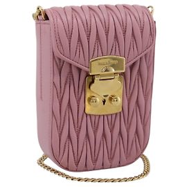 Bolsa de Ombro Miu Miu Matelassé com Corrente em Couro Pink Gold Auth 207619V Rosa Dourado