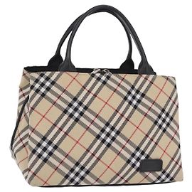 Sac à main BURBERRY Nova Check Blue Label Nylon Beige Silver Auth 206736A Argenté Beige