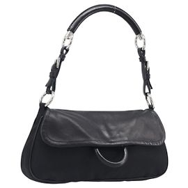 Borsa a Tracolla PRADA Pelle Nylon Nero Argento Auth 206861V Nero Argento