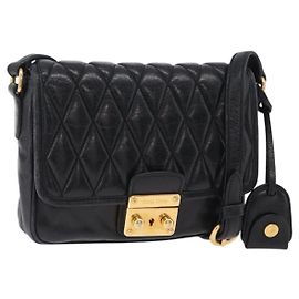 Sac à épaule Miu Miu Cuir Noir Or Auth 167737A Noir Doré