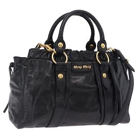 Miu Miu Hand Bag Leather 2way Black Gold Auth 204493M Black Golden