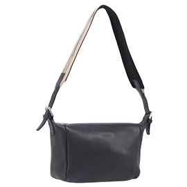 BURBERRY Shoulder Bag Leather Black Silver Auth 206738A Black Silvery