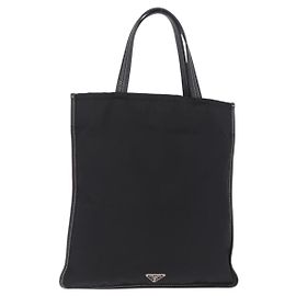 Sac Tote PRADA Nylon Cuir Noir Argent Auth am12735A Noir Argenté