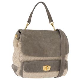 Miu Miu Handtasche Leder 2way Grau Gold Auth 167708A Braun Golden