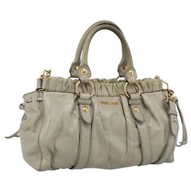Miu Miu Vitellolux Handtasche Leder 2way Khaki Goldton Auth 206665A Andere Khaki