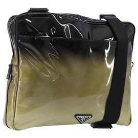 Sac à épaule PRADA Cuir verni Green Silver Auth ep15935A Argenté Vert