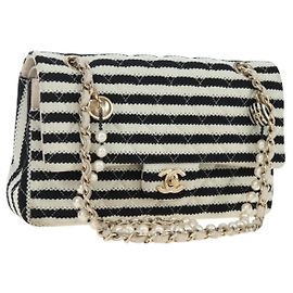 Borsa a tracolla CHANEL Matelasse 25 Chain Canvas White Gold CC Auth 206278SM Bianco D'oro