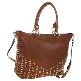 Bolsa de mão Miu Miu em couro 2way Marrom Dourado Auth 202512A Marrom Dourado