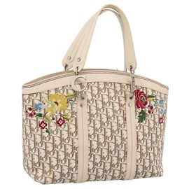 Christian Dior Trotter Canvas Handtasche Beige Silver Auth 201379M Silber Beige