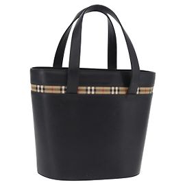 Bolso de Mano BURBERRY Nova Check Cuero Black Beige Auth BA16132 Negro Beige