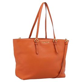 Miu Miu Tote Bag Leder 2way Orange Gold Ton Auth BA16090 Andere Orange