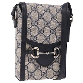 Borsa a tracolla GUCCI GG Supreme PVC Navy Silver 625615 Auth ka6531V Argento Blu navy