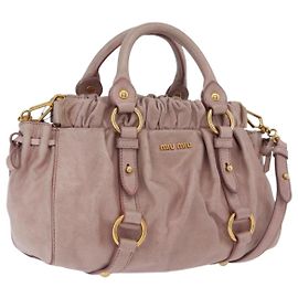 Bolsa de Mão Miu Miu Vitellolux em Couro 2way Rosa Tom Dourado Auth 206664V Rosa Outro